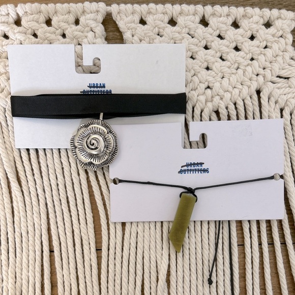 Urban Outfitters Bundle of two, a Silver Rosette and Green Stone Pendant Chokers - Picture 3 of 8